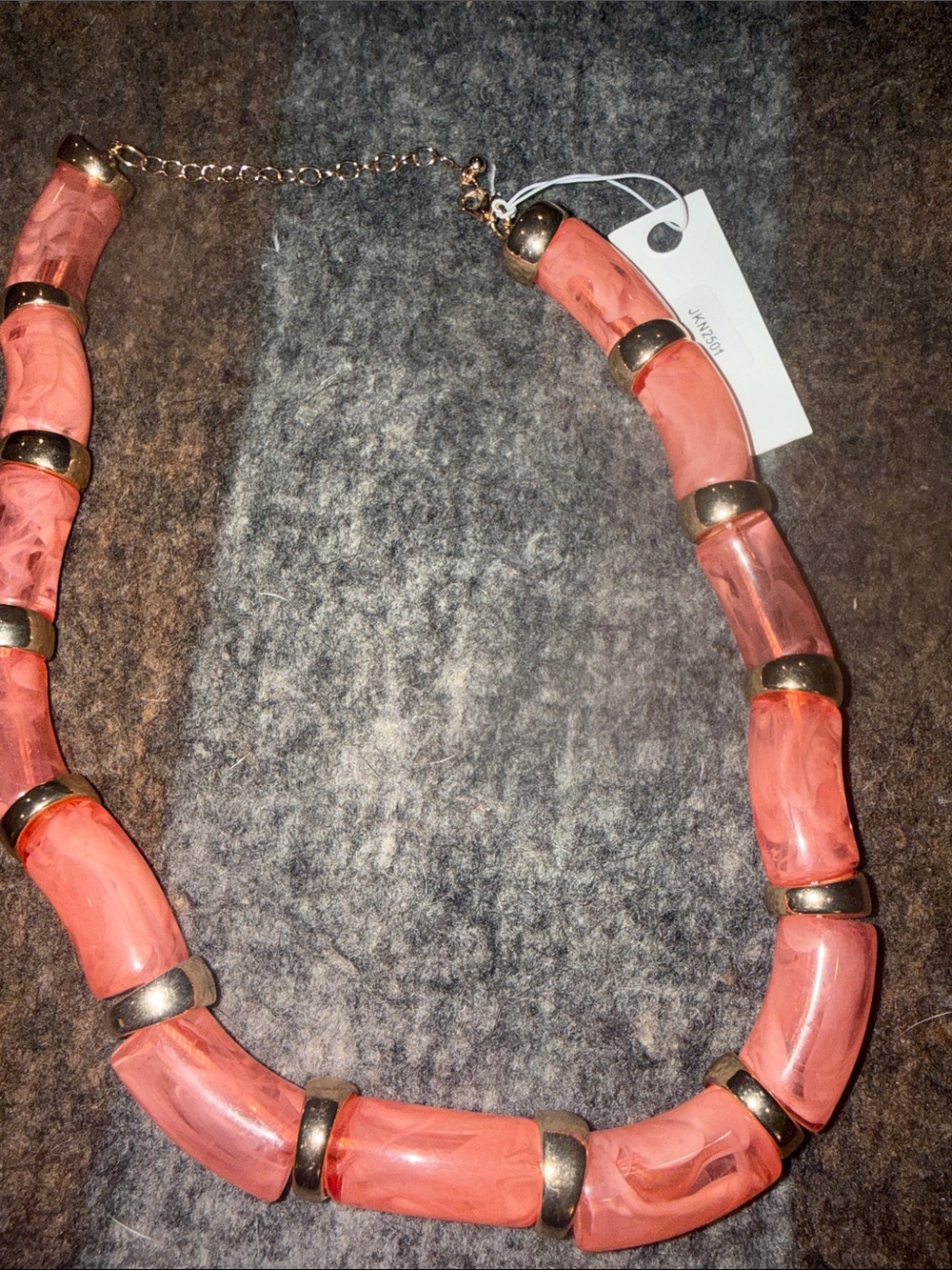 Coral Resin Beaded Necklace with Gold-Tone Accents